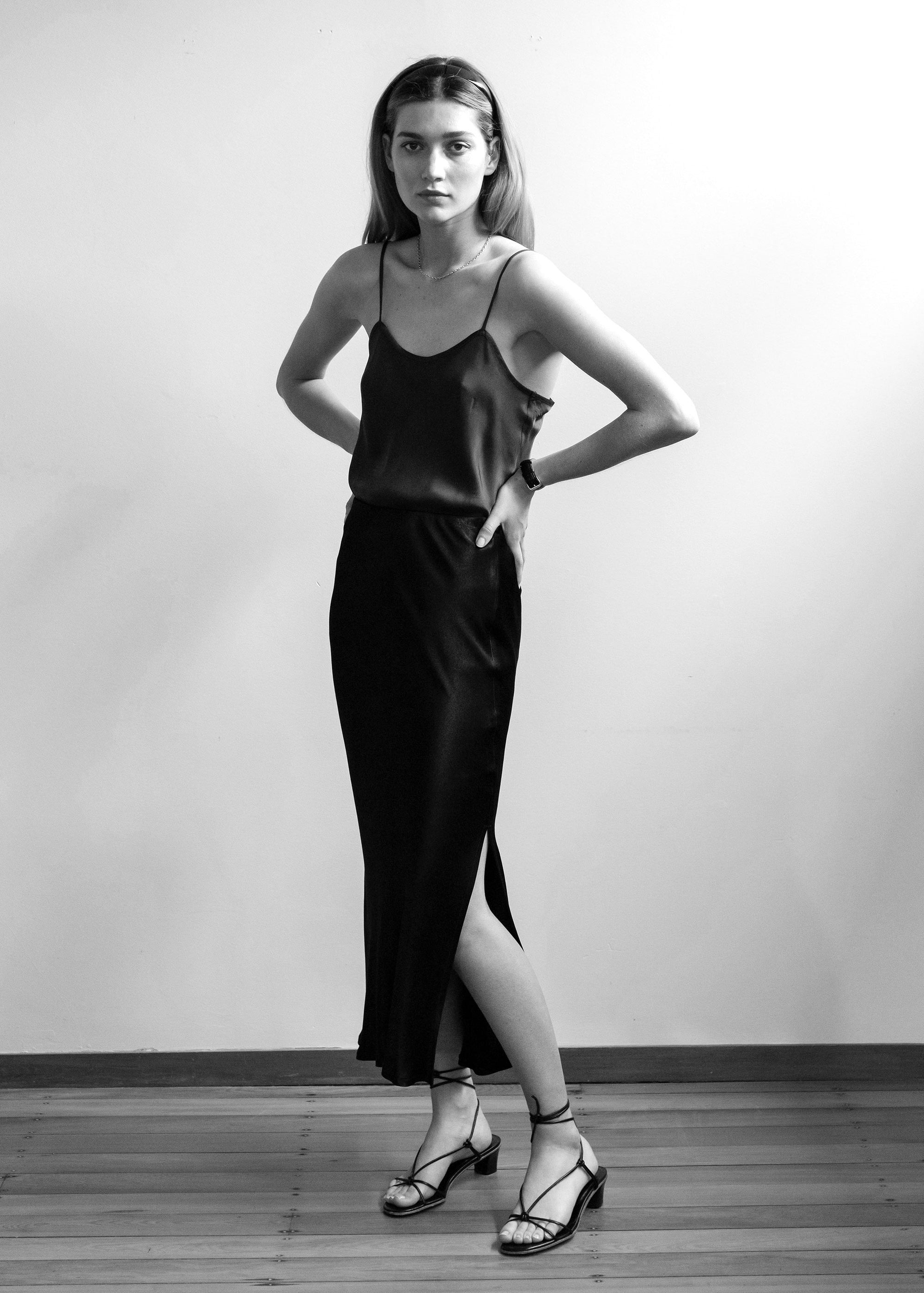 Bias Slip Skirt Acetate Stone Grey Mahsa